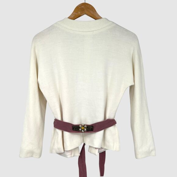 Vintage Y2k Parameter Embroidered Floral Cardigan with Velvet Belt Size Medium - Picture 4 of 8